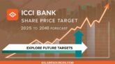 "ICICI Bank headquarters with a rising stock market chart indicating Q4 FY2025 profit surge and record-high share prices"