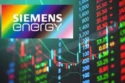 Siemens Energy logo with rising stock chart in background, symbolizing stock growth on NSE.