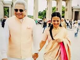 Mahua Moitra and Pinaki Mishra smile at each other post-wedding ceremony held in Delhi on 5th June 2025.