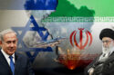 A dramatic photo depicting smoke trails from rocket attacks and Israeli air defenses in action during the Iran-Israel conflict over the past 24 hours. The scene highlights the escalation of aggression and growing tensions in the Middle East.
