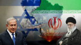 A dramatic photo depicting smoke trails from rocket attacks and Israeli air defenses in action during the Iran-Israel conflict over the past 24 hours. The scene highlights the escalation of aggression and growing tensions in the Middle East.