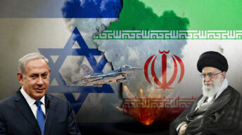 A dramatic photo depicting smoke trails from rocket attacks and Israeli air defenses in action during the Iran-Israel conflict over the past 24 hours. The scene highlights the escalation of aggression and growing tensions in the Middle East.