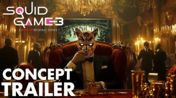 A masked Front Man overlooking a new arena in Squid Game Season 3, symbolizing the global expansion and darker twist of the upcoming series.