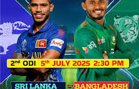 Parvez Hossain Emon raises his bat after scoring a half-century in the 2nd ODI against Sri Lanka at R. Premadasa Stadium, Colombo, July 5, 2025."